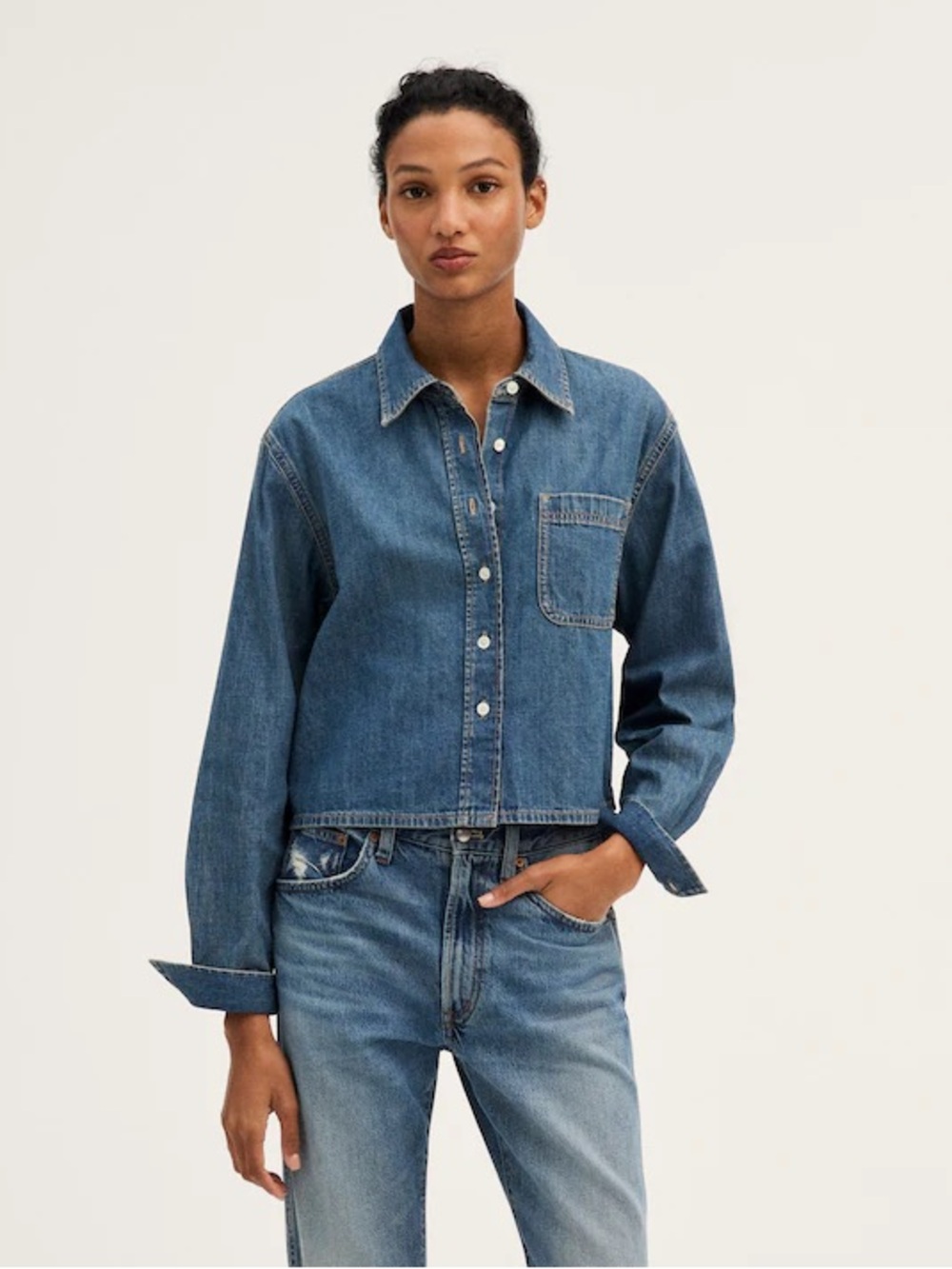 Madewell Denim Boxy Crop Button-Up Shirt